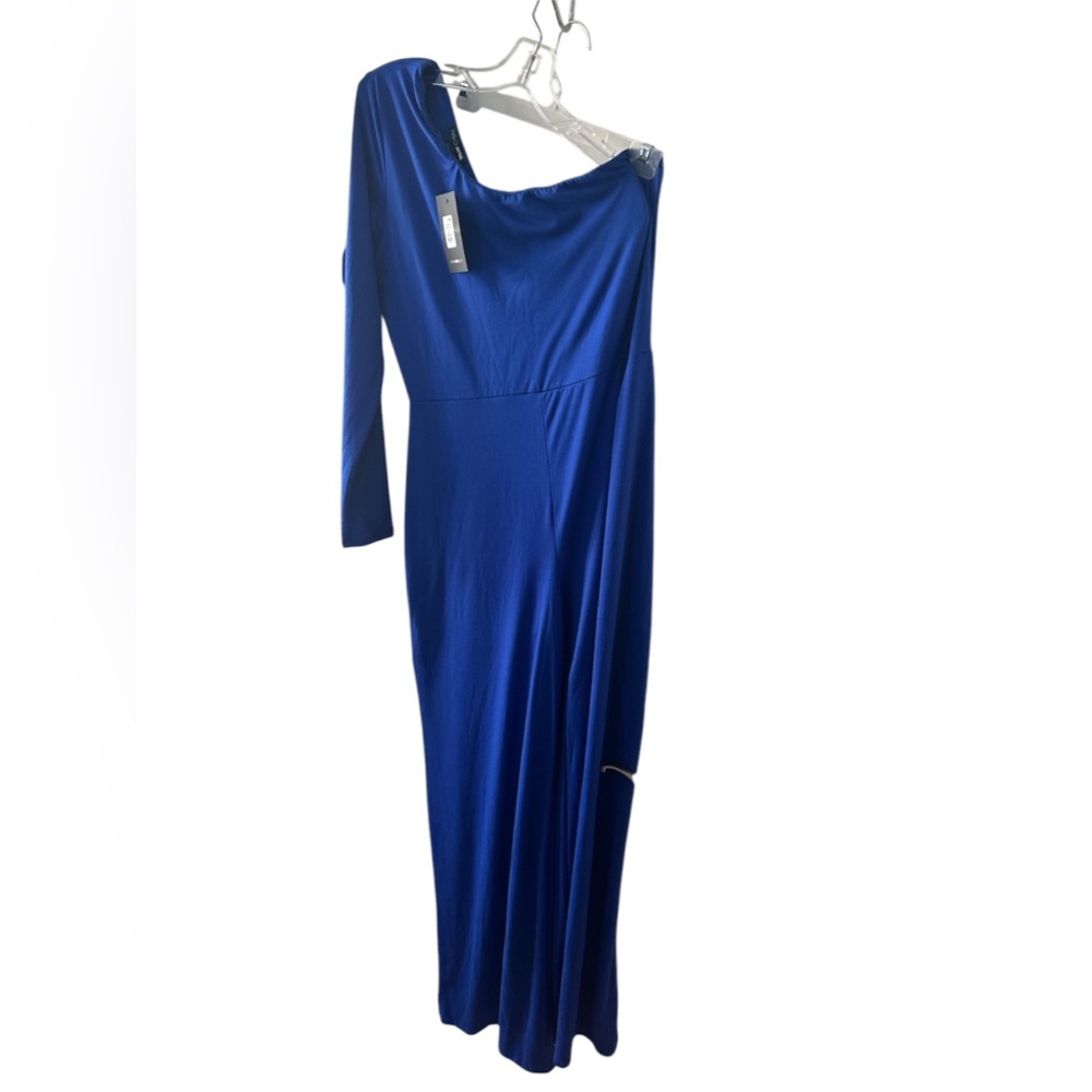 One shoulder blue jumpsuit